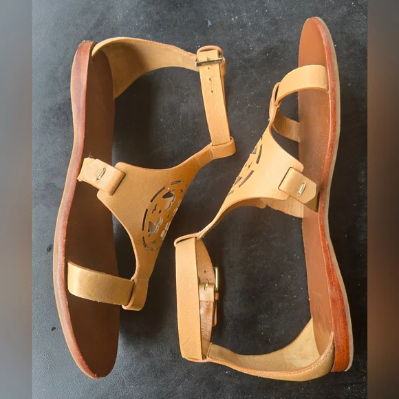 Tory Burch Tan Leather Sandals with Perforated Design - Picture 2 of 7
